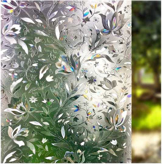 Window Film - Self-Adhesive Window Film - Stained Glass - Privacy Film - Frosted Glass - Rainbow Flowers - Sun Protection & Insulating - Privacy - 45 x 200 cm