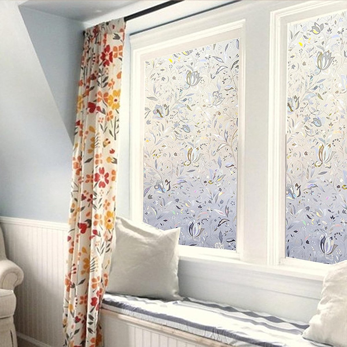 Window Film - Self-Adhesive Window Film - Stained Glass - Privacy Film - Frosted Glass - Rainbow Flowers - Sun Protection & Insulating - Privacy - 45 x 200 cm