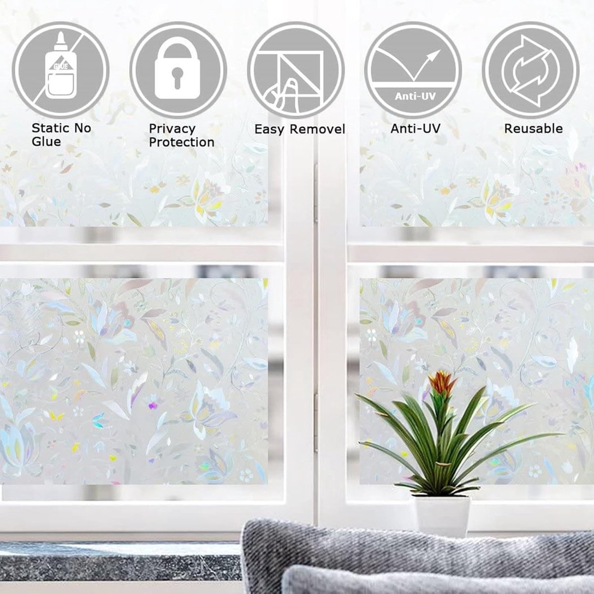 Window Film - Self-Adhesive Window Film - Stained Glass - Privacy Film - Frosted Glass - Rainbow Flowers - Sun Protection & Insulating - Privacy - 45 x 200 cm