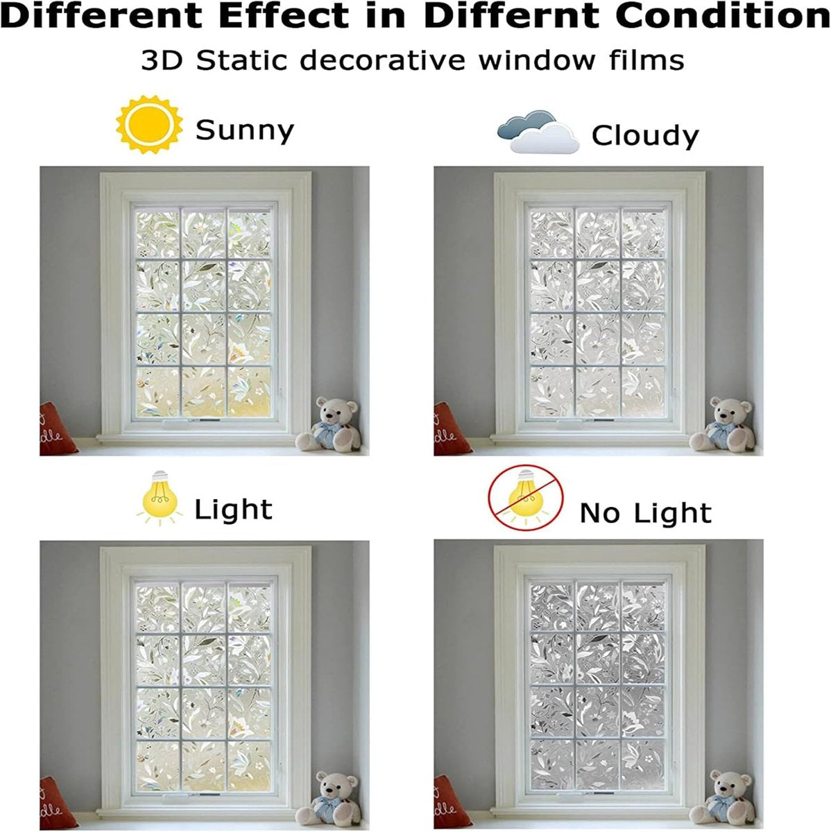 Window Film - Self-Adhesive Window Film - Stained Glass - Privacy Film - Frosted Glass - Rainbow Flowers - Sun Protection & Insulating - Privacy - 45 x 200 cm