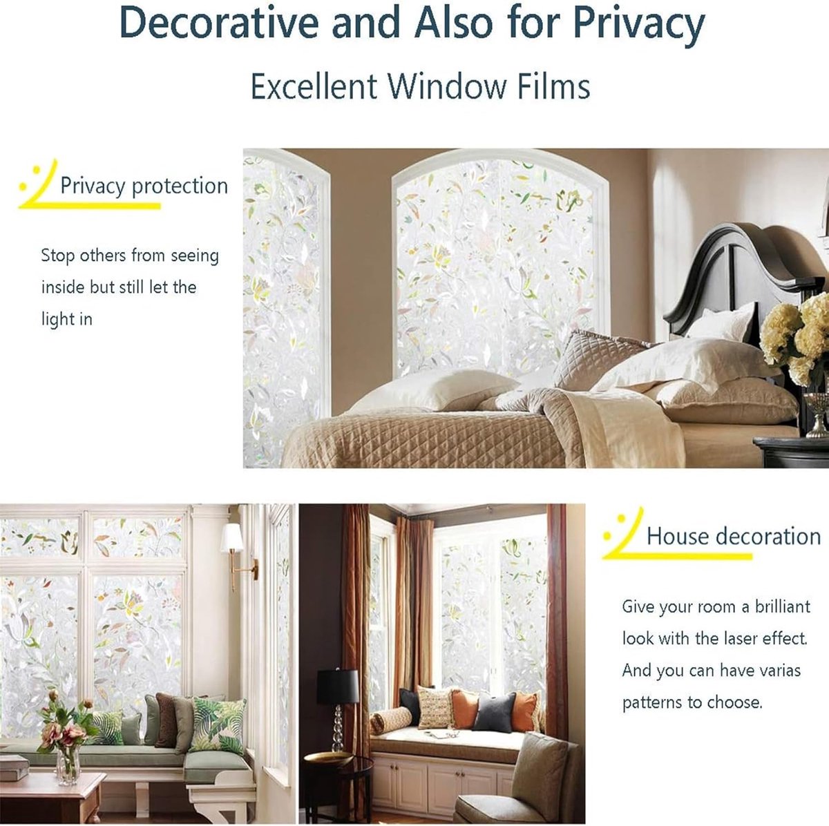 Window Film - Self-Adhesive Window Film - Stained Glass - Privacy Film - Frosted Glass - Rainbow Flowers - Sun Protection & Insulating - Privacy - 45 x 200 cm