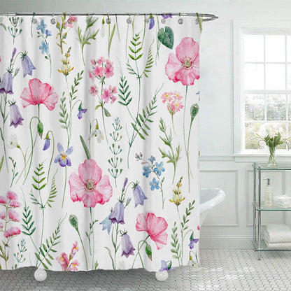 Shower curtain - 90x180cm - Watercolor Flower Plant Tropical Leaf - Polyester - Color - Printed - Anti-mold - Waterproof