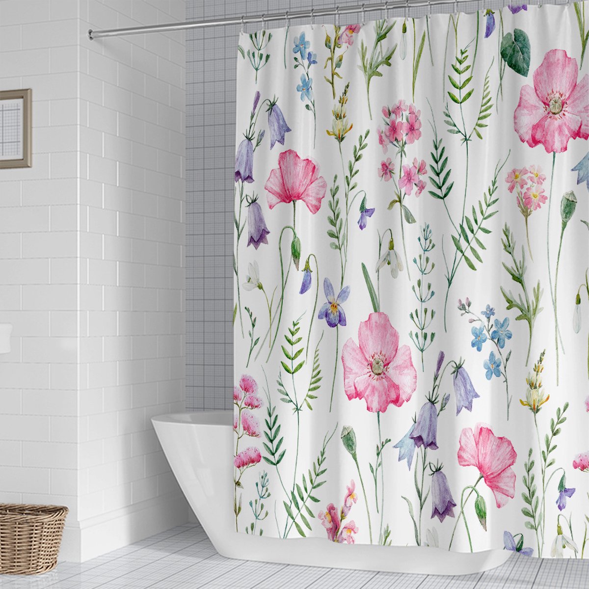 Shower curtain - 90x180cm - Watercolor Flower Plant Tropical Leaf - Polyester - Color - Printed - Anti-mold - Waterproof
