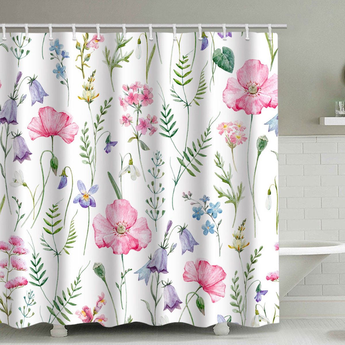 Shower curtain - 90x180cm - Watercolor Flower Plant Tropical Leaf - Polyester - Color - Printed - Anti-mold - Waterproof