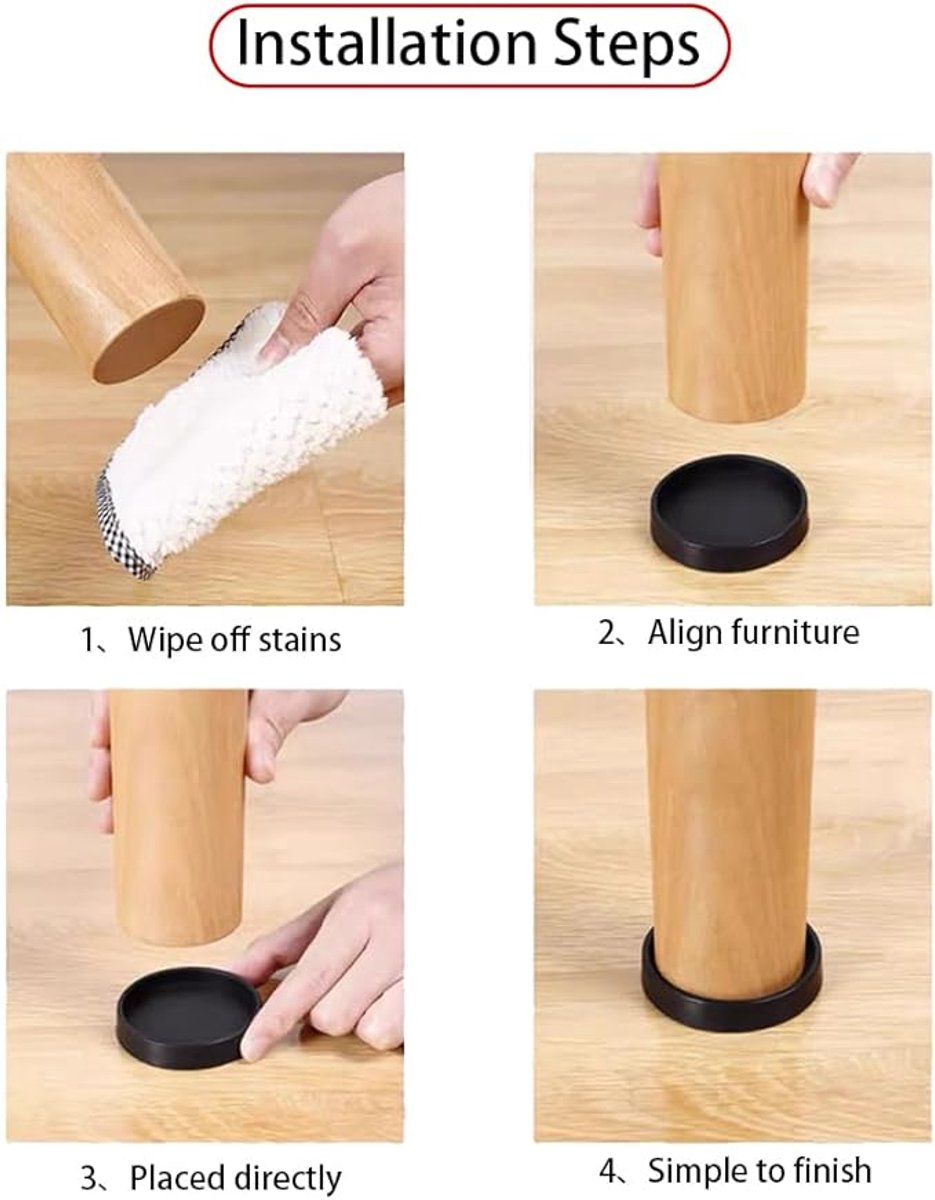 4 Pieces - Non-Slip Furniture Pads - Rubber - Black - Round - For Floor and Furniture Protection - For Bed Sofa Stoppers - 75*75*9mm