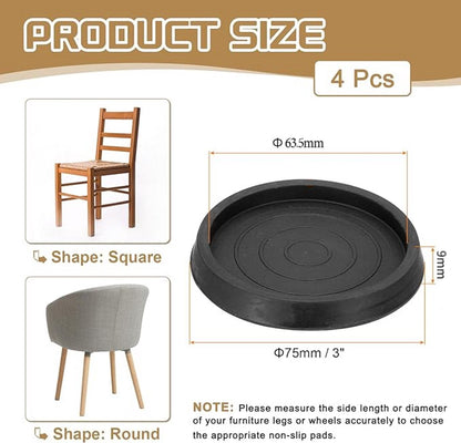 4 Pieces - Non-Slip Furniture Pads - Rubber - Black - Round - For Floor and Furniture Protection - For Bed Sofa Stoppers - 75*75*9mm