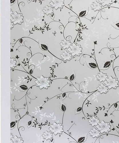 Window film - Self-adhesive window film - Easy installation - 50*200cm - Frosted glass with flowers - black, white - Self-adhesive - PVC - Self-adhesive wallpaper for decoration