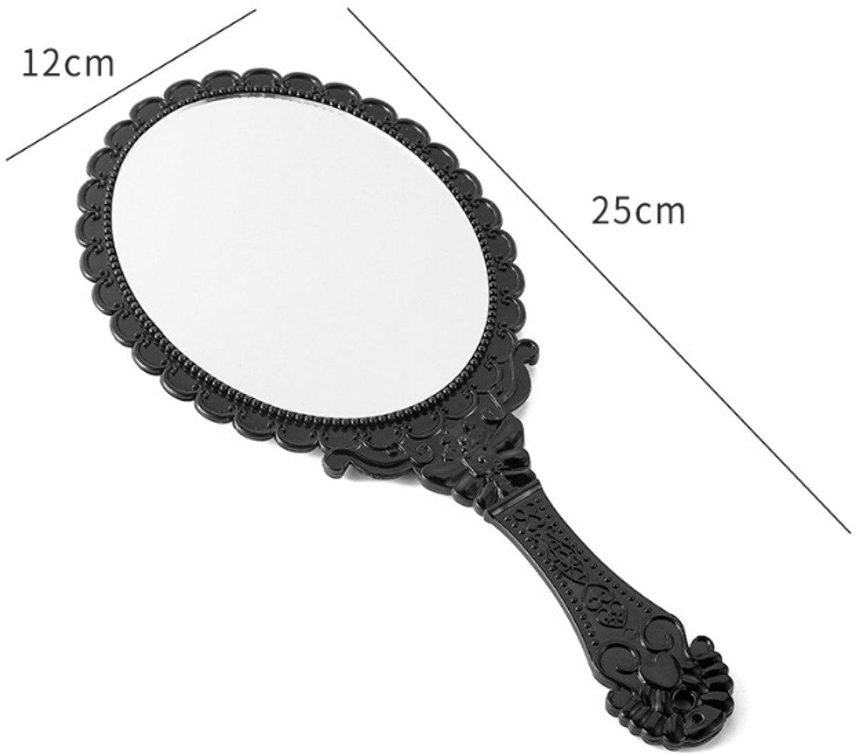 Hand Mirror with Handle - Make-up Mirror - Make-up Mirror - Oval Mirror - Travel Mirror - 12 x 10 cm Mirror Surface - Shaving Mirror - Hairdressing Mirror - Black - Plastic Handle