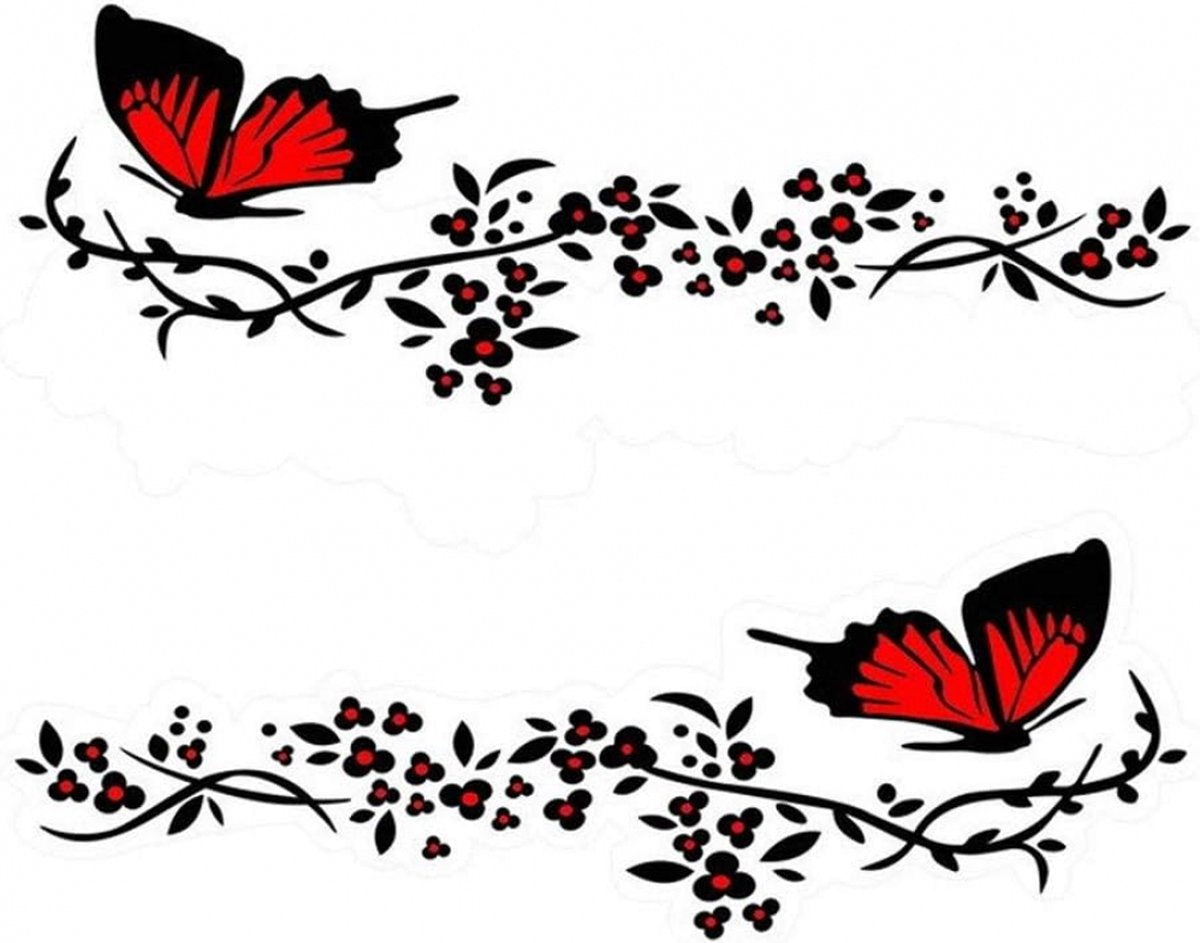 2 pieces - Car sticker - Car stickers - butterfly flower stickers - PET - black and red - 30*11 cm - Non-reflective - for body hood home decoration