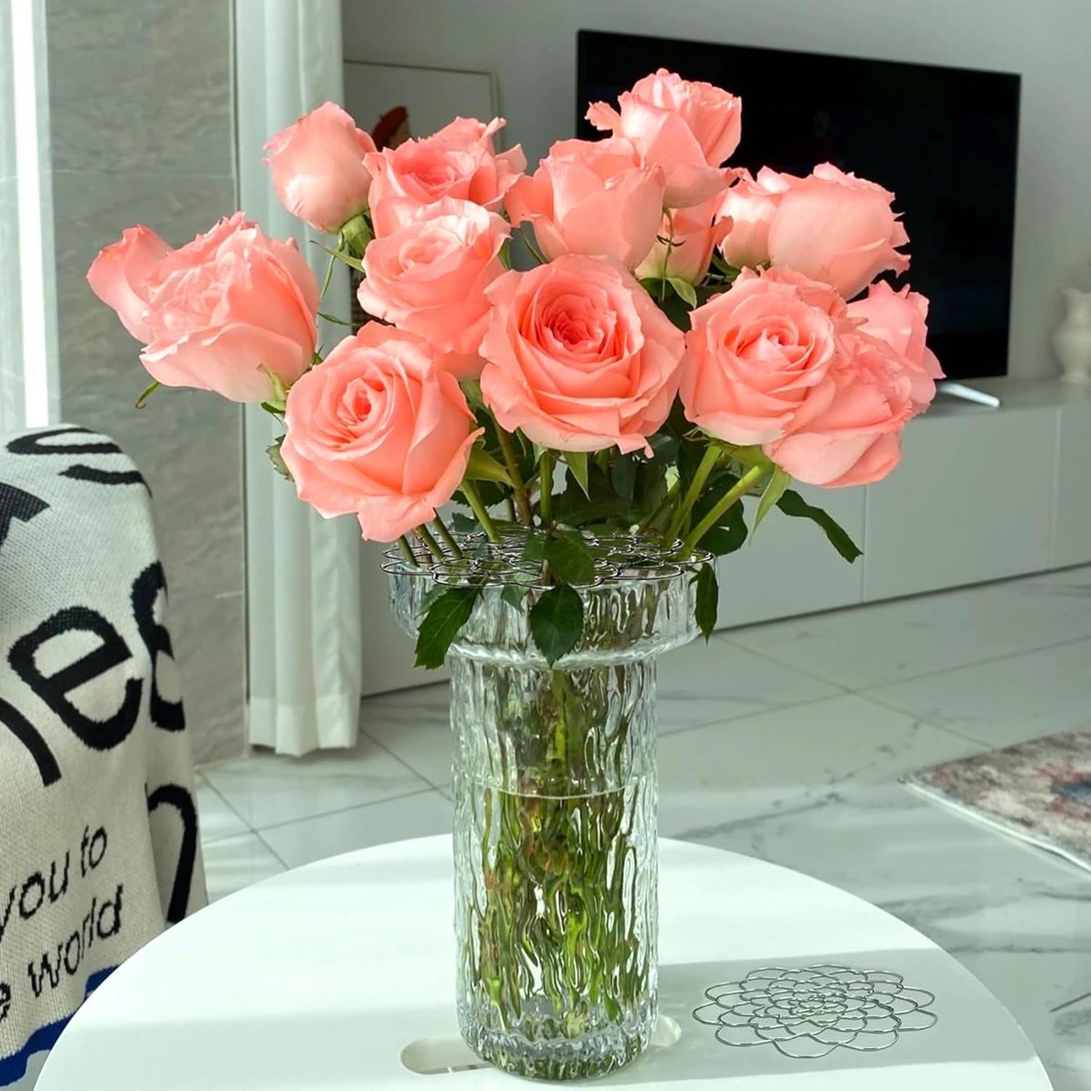 Flower Arrangement Holder Set - 2 Pieces - Flower Stand - Stainless Steel - Metal Wire Flower Arranger - Reusable - Flower Arranging Tool - Flower Grid Organizer - Suitable for Vases, Flower Stems and Bouquets - 15cm - Silver