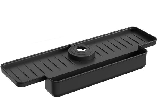 Silicone tap mat with sponge holder - tap drain mat - sink organizer - drain mat - BLACK - For kitchen, bathroom, countertop, worktop - 40 cm