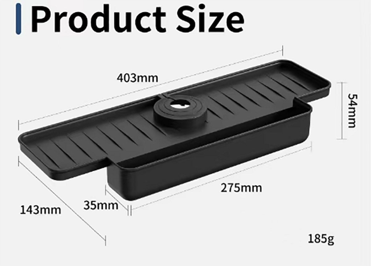 Silicone tap mat with sponge holder - tap drain mat - sink organizer - drain mat - BLACK - For kitchen, bathroom, countertop, worktop - 40 cm