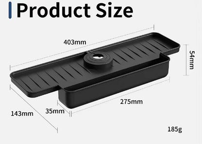 Silicone tap mat with sponge holder - tap drain mat - sink organizer - drain mat - BLACK - For kitchen, bathroom, countertop, worktop - 40 cm
