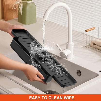 Silicone tap mat with sponge holder - tap drain mat - sink organizer - drain mat - BLACK - For kitchen, bathroom, countertop, worktop - 40 cm