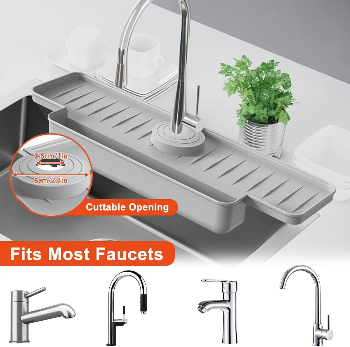 Silicone tap mat with sponge holder - tap drain mat - sink organizer - drain mat - BLACK - For kitchen, bathroom, countertop, worktop - 40 cm