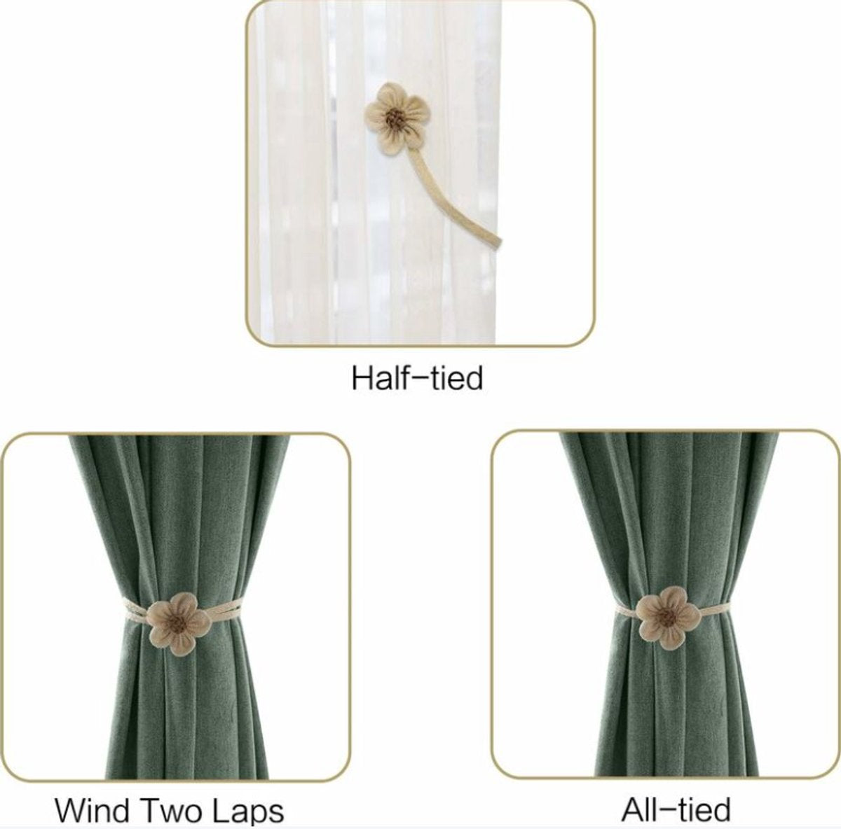 Curtain Holder - 2 Pieces - Curtain Tie Back - Curtain Tie Rope - Magnetic Curtain Cord - Beige - 40 cm
