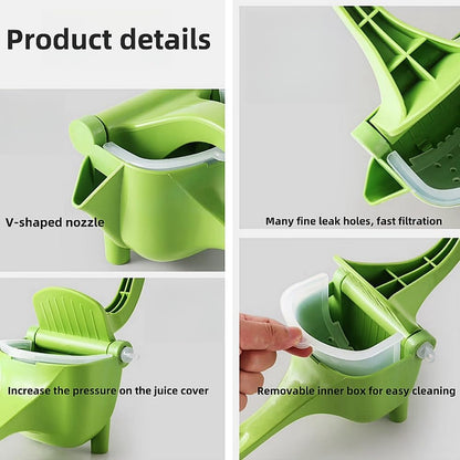 Manual Juicer - Fruit and Vegetable Juicers - Portable Multifunctional Lemon and Orange Juicer for Home Use - High Efficiency Juicing Appliance - Light Green