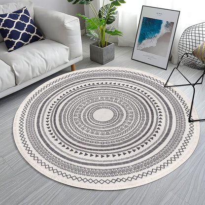 Moroccan Style Grey Round Woven Cotton Washable Absorbent Rug 120cm with Fringes