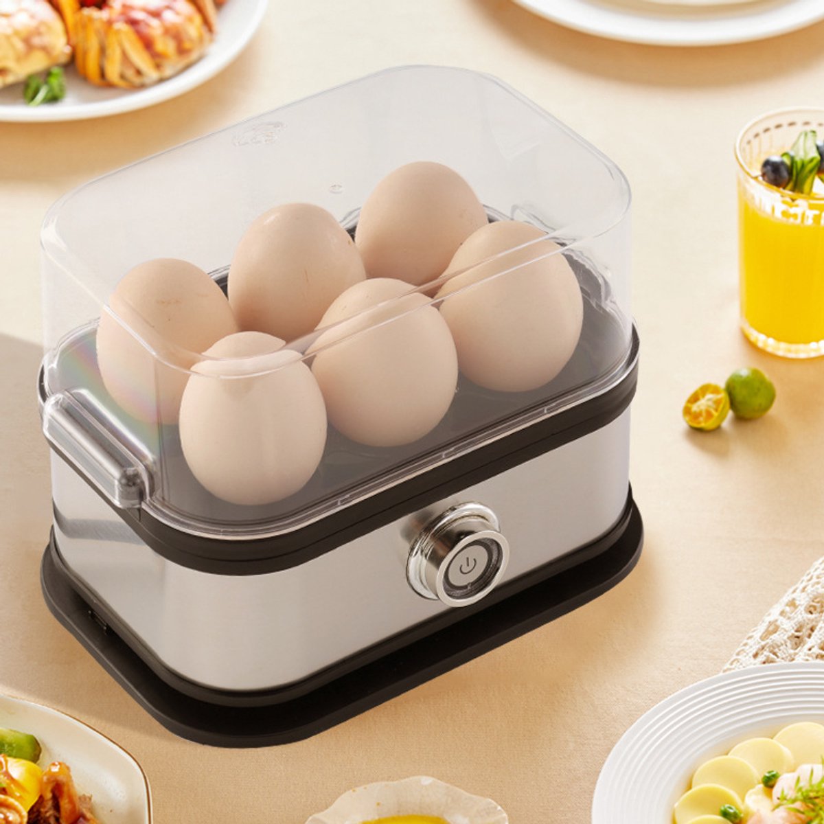 Electric Egg Boiler - Egg Boiler 6 Eggs - Made of Stainless Steel - Intelligent Steamer with Automatic Shut-Off