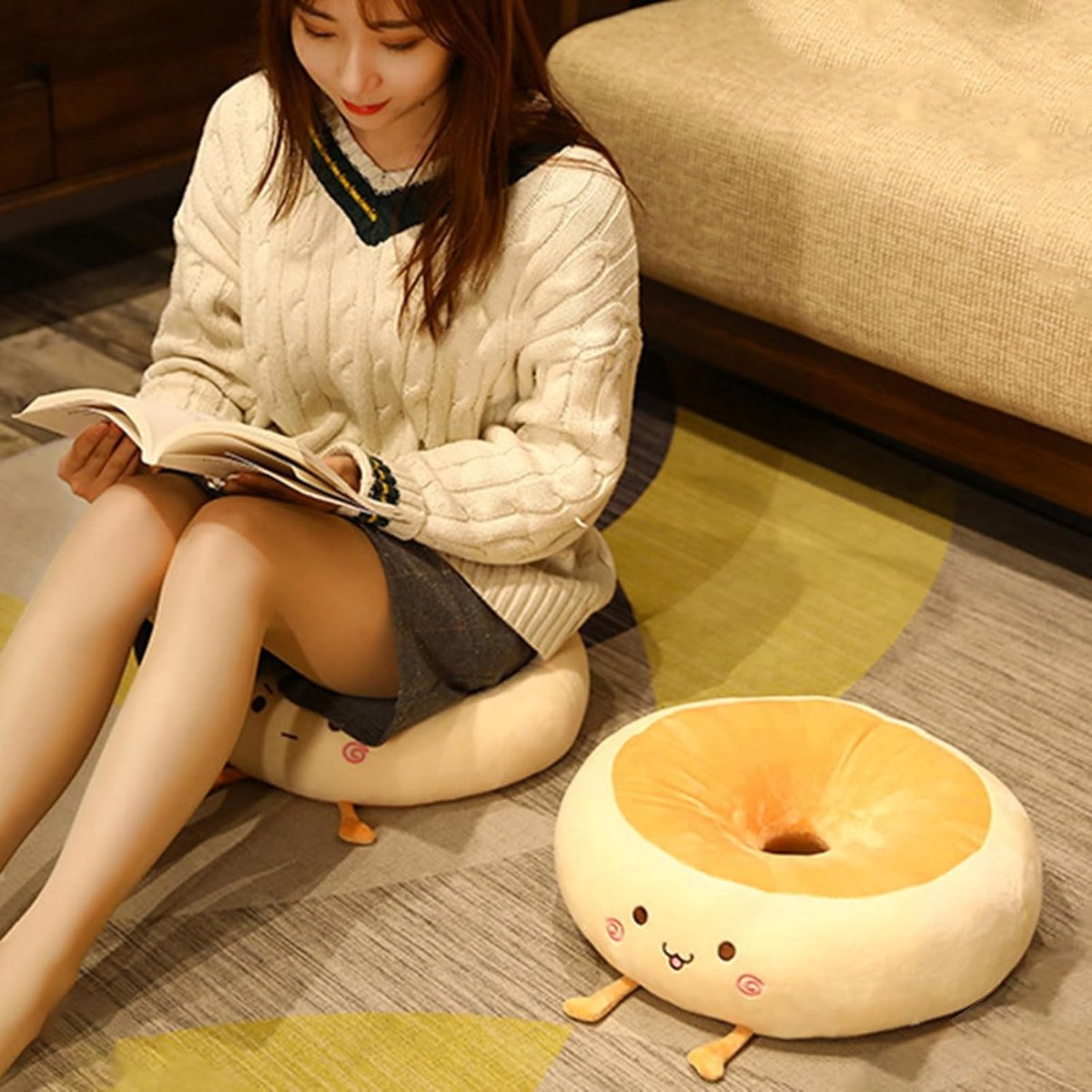 Round Seat Cushion - Round Chair Cushion - Donut Seat Cushion - Cute and Soft Decorative Cushion - Cartoon Design - Suitable Chairs for Bedrooms, Schools and Offices - 38*38*14cm (Smile Style)