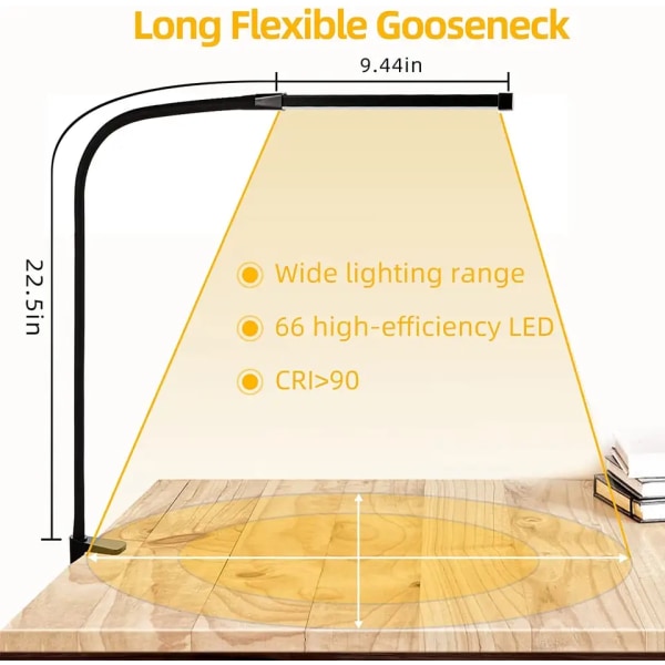 1 pc. Desk Lamps for Home Office, Clamp Lamp Dimmable Gooseneck Lamp Touch Control, Adjustable Desk Lamp for Workbench Tabletop (Black)