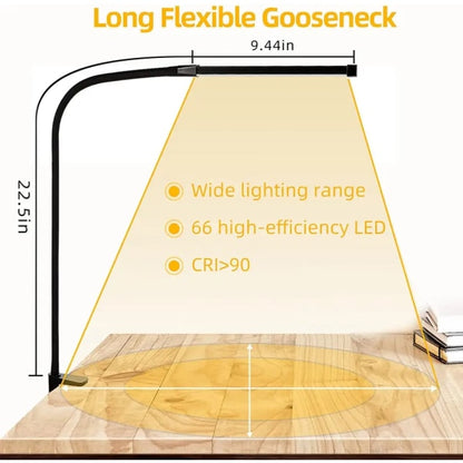 1 pc. Desk Lamps for Home Office, Clamp Lamp Dimmable Gooseneck Lamp Touch Control, Adjustable Desk Lamp for Workbench Tabletop (Black)