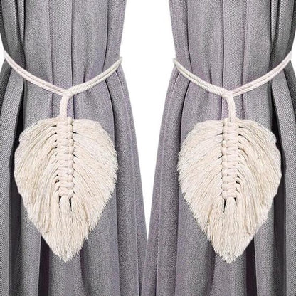 Curtain hooks - 2 sets of hand-woven curtains - curtain cords and curtain leaves