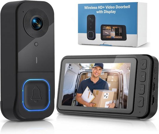 Wireless Doorbell with Camera - 1080P Image & 4.5 Inch Screen - No WiFi Required - Range Up to 120m - Night Vision