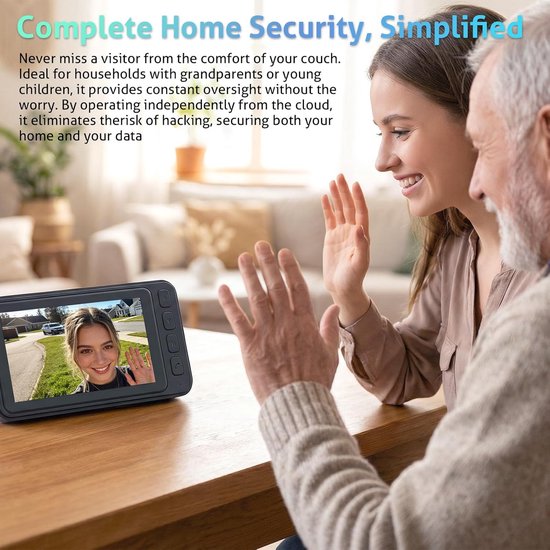 Wireless Doorbell with Camera - 1080P Image & 4.5 Inch Screen - No WiFi Required - Range Up to 120m - Night Vision