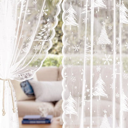 Window Screen - Ice Flower Christmas Tree Window Screen - Metal Mesh - European and American - Christmas - Curtain - Net Curtain 2-Piece Set (150*180cm)