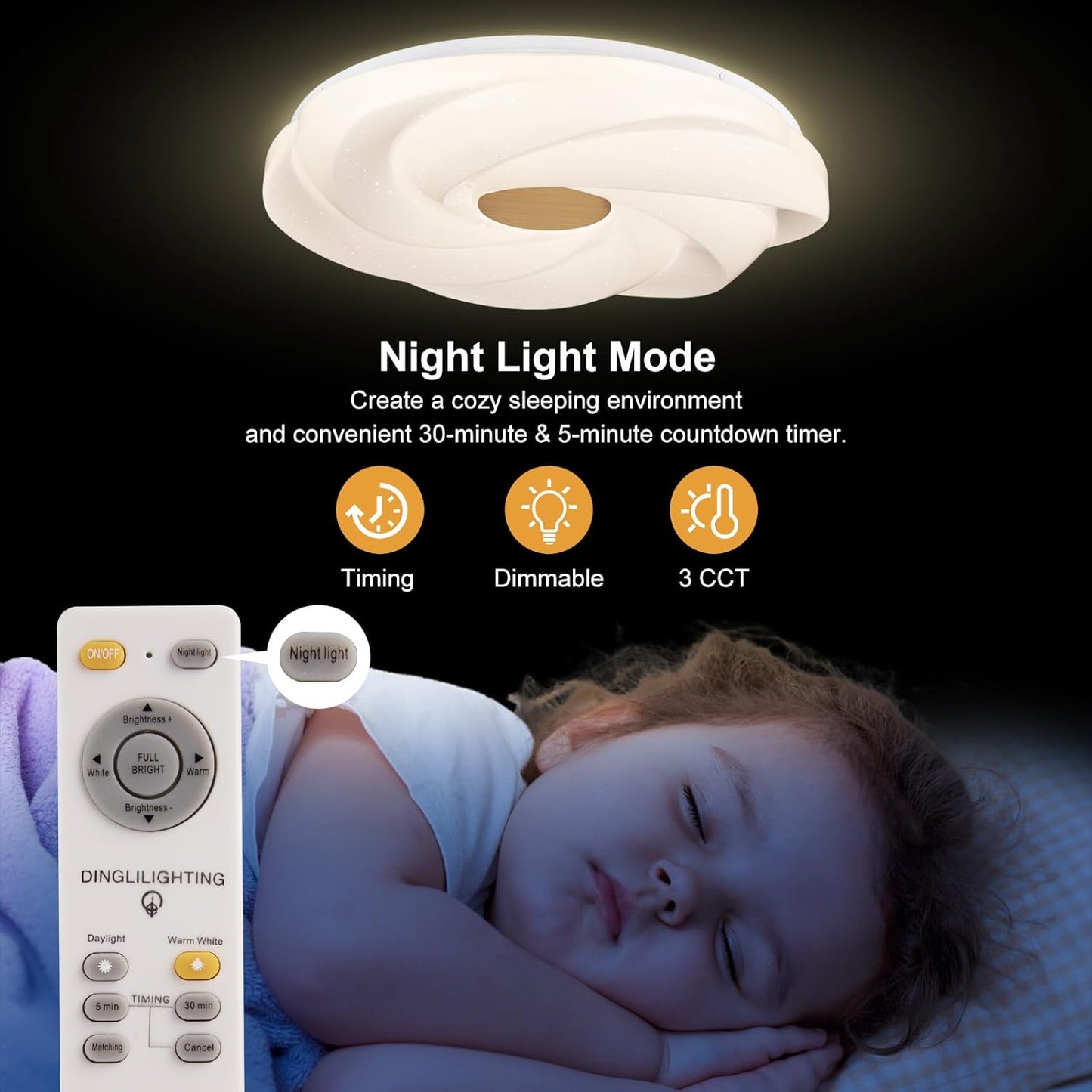 LED recessed ceiling light, 48W dimmable flower shape ceiling lamp, 14.8 inch 3 CCT, close to the ceiling, suitable for bedroom, hallway, living room,