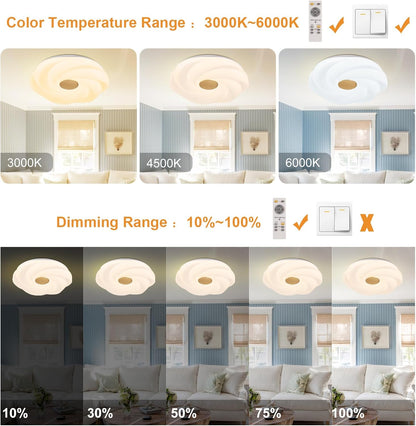 LED recessed ceiling light, 48W dimmable flower shape ceiling lamp, 14.8 inch 3 CCT, close to the ceiling, suitable for bedroom, hallway, living room,