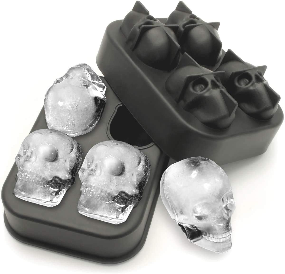 KIRALOVE 4 skulls - ice cubes - silicone ice cube maker - for home - kitchen - bar accessories - drinks - random color - refrigerator
