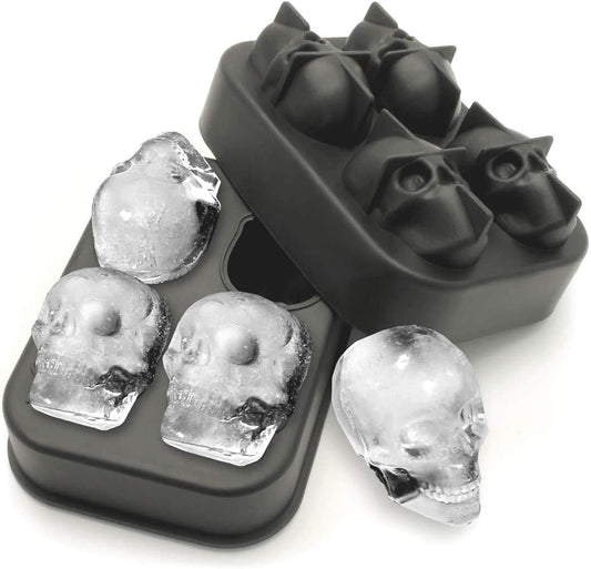 KIRALOVE 4 skulls - ice cubes - silicone ice cube maker - for home - kitchen - bar accessories - drinks - random color - refrigerator
