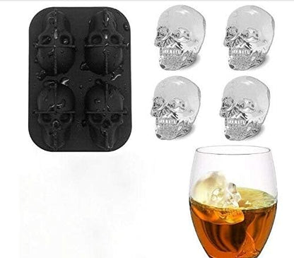 KIRALOVE 4 skulls - ice cubes - silicone ice cube maker - for home - kitchen - bar accessories - drinks - random color - refrigerator