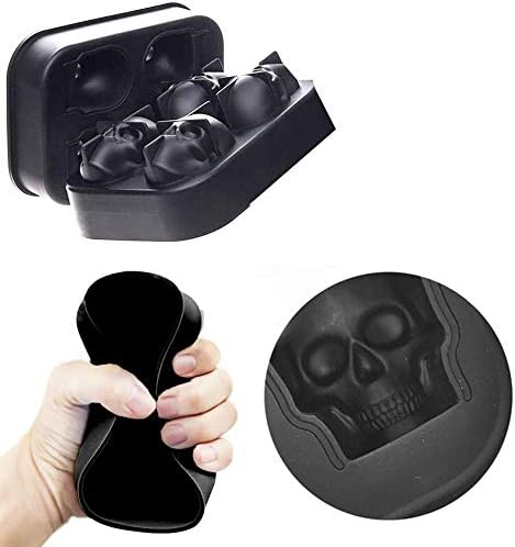 KIRALOVE 4 skulls - ice cubes - silicone ice cube maker - for home - kitchen - bar accessories - drinks - random color - refrigerator