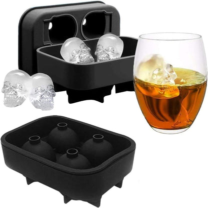 KIRALOVE 4 skulls - ice cubes - silicone ice cube maker - for home - kitchen - bar accessories - drinks - random color - refrigerator