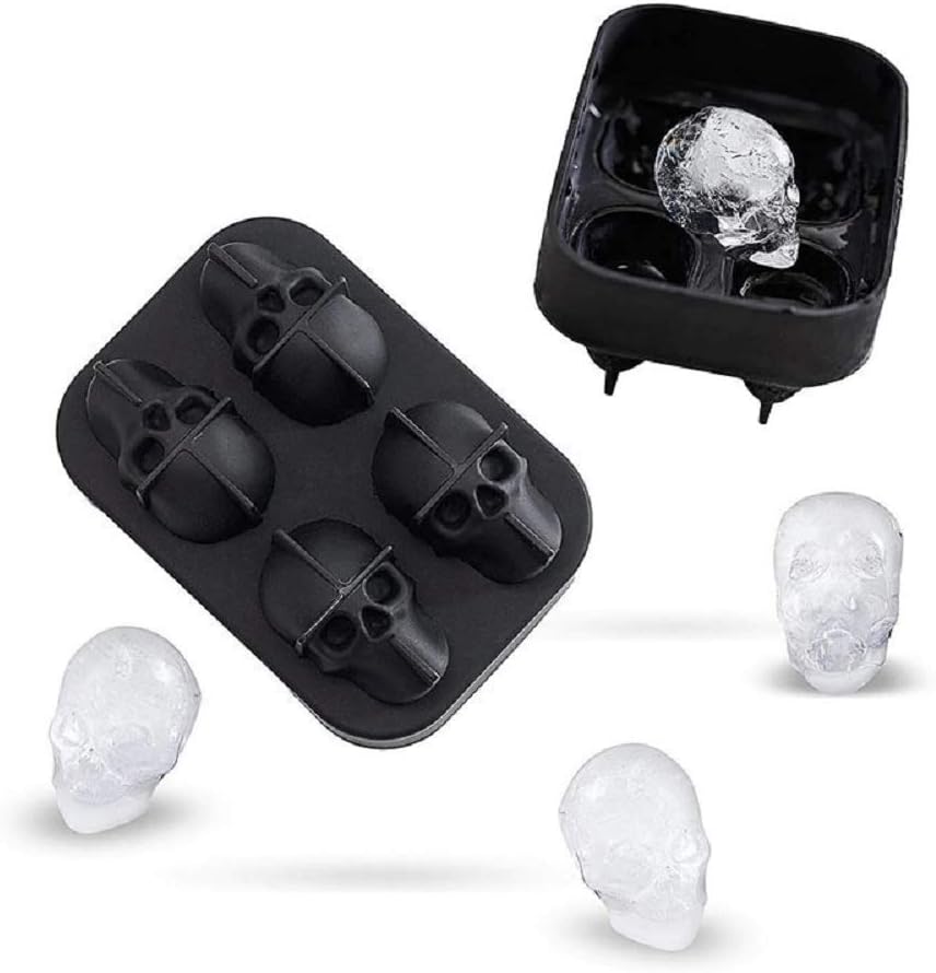 KIRALOVE 4 skulls - ice cubes - silicone ice cube maker - for home - kitchen - bar accessories - drinks - random color - refrigerator
