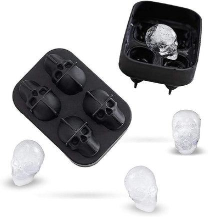 KIRALOVE 4 skulls - ice cubes - silicone ice cube maker - for home - kitchen - bar accessories - drinks - random color - refrigerator