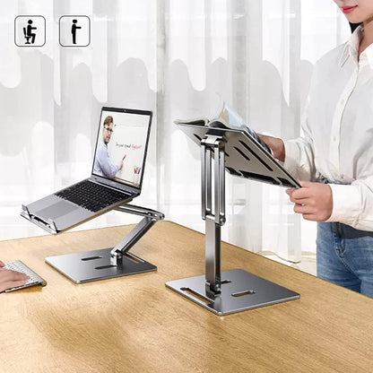Computer Stand - Adjustable Lift Stand - Suitable for laptop, tablet, textbooks, cookbooks and magazines - Cooling vents - Metal - Silver