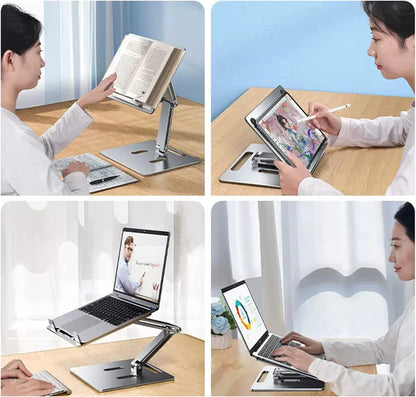 Computer Stand - Adjustable Lift Stand - Suitable for laptop, tablet, textbooks, cookbooks and magazines - Cooling vents - Metal - Silver