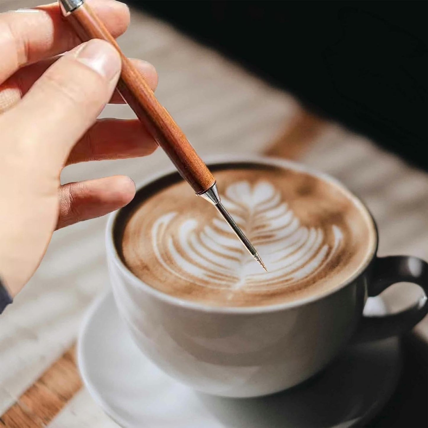 Coffee Latte Art Needle - 304 Stainless Steel Coffee Art Pen - Cappuccino Engraving Pen Double Head - Stainless Steel Espresso Tool - For Latte Decoration - With Wooden Handle