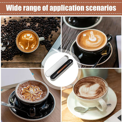 Coffee Latte Art Needle - 304 Stainless Steel Coffee Art Pen - Cappuccino Engraving Pen Double Head - Stainless Steel Espresso Tool - For Latte Decoration - With Wooden Handle