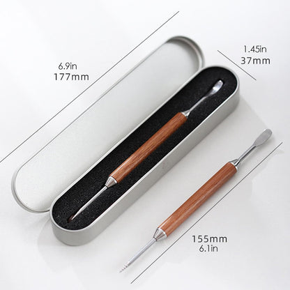 Coffee Latte Art Needle - 304 Stainless Steel Coffee Art Pen - Cappuccino Engraving Pen Double Head - Stainless Steel Espresso Tool - For Latte Decoration - With Wooden Handle