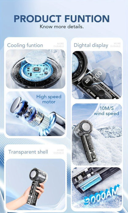 USB Rechargeable Mini Fan with Ice, Cold Cooling, 3000mAh, Handheld Fan with 100 Adjustable Settings, Portable Fan