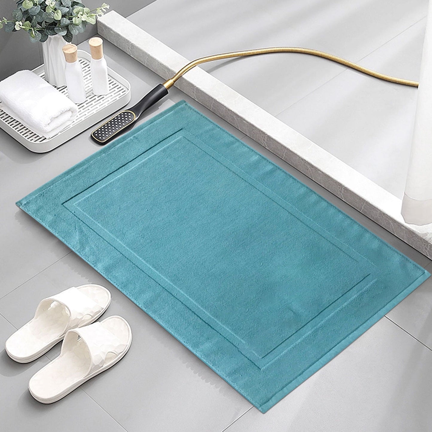 2PCS White Cotton Classic Rug Bath Mats Absorbent Cotton Hotel Spa Shower Bathtub Mats [Not A Bathroom Rug] Machine Washable Shower Bathroom Floor Towel B 2PCS & C 1PCS