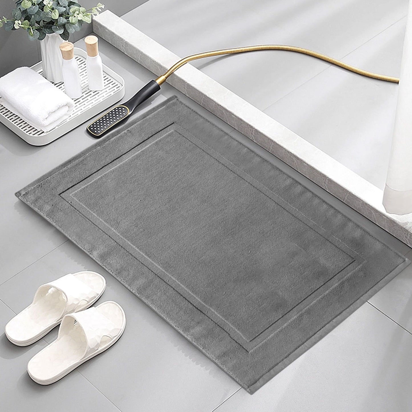 2PCS White Cotton Classic Rug Bath Mats Absorbent Cotton Hotel Spa Shower Bathtub Mats [Not A Bathroom Rug] Machine Washable Shower Bathroom Floor Towel B 2PCS & C 1PCS
