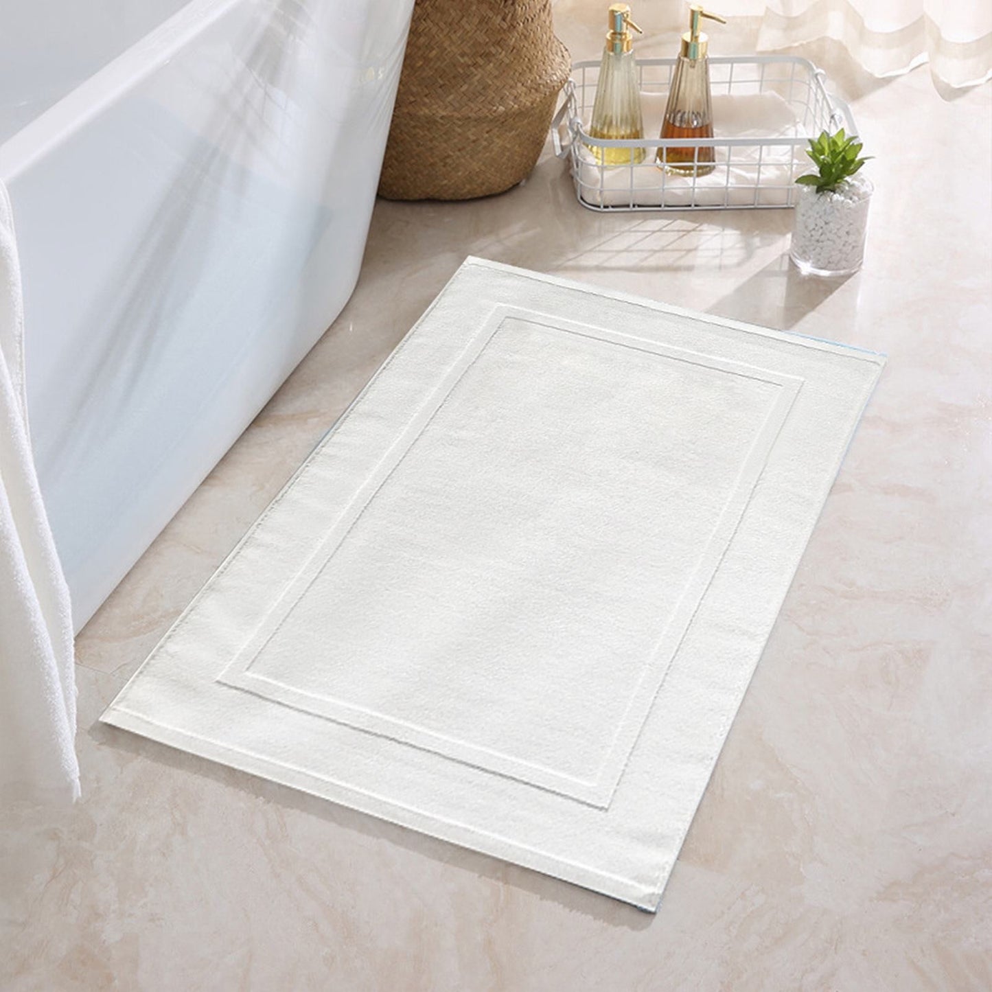 2PCS White Cotton Classic Rug Bath Mats Absorbent Cotton Hotel Spa Shower Bathtub Mats [Not A Bathroom Rug] Machine Washable Shower Bathroom Floor Towel White 1PCS & A 1PCS & B 1PCS & C 1PCS