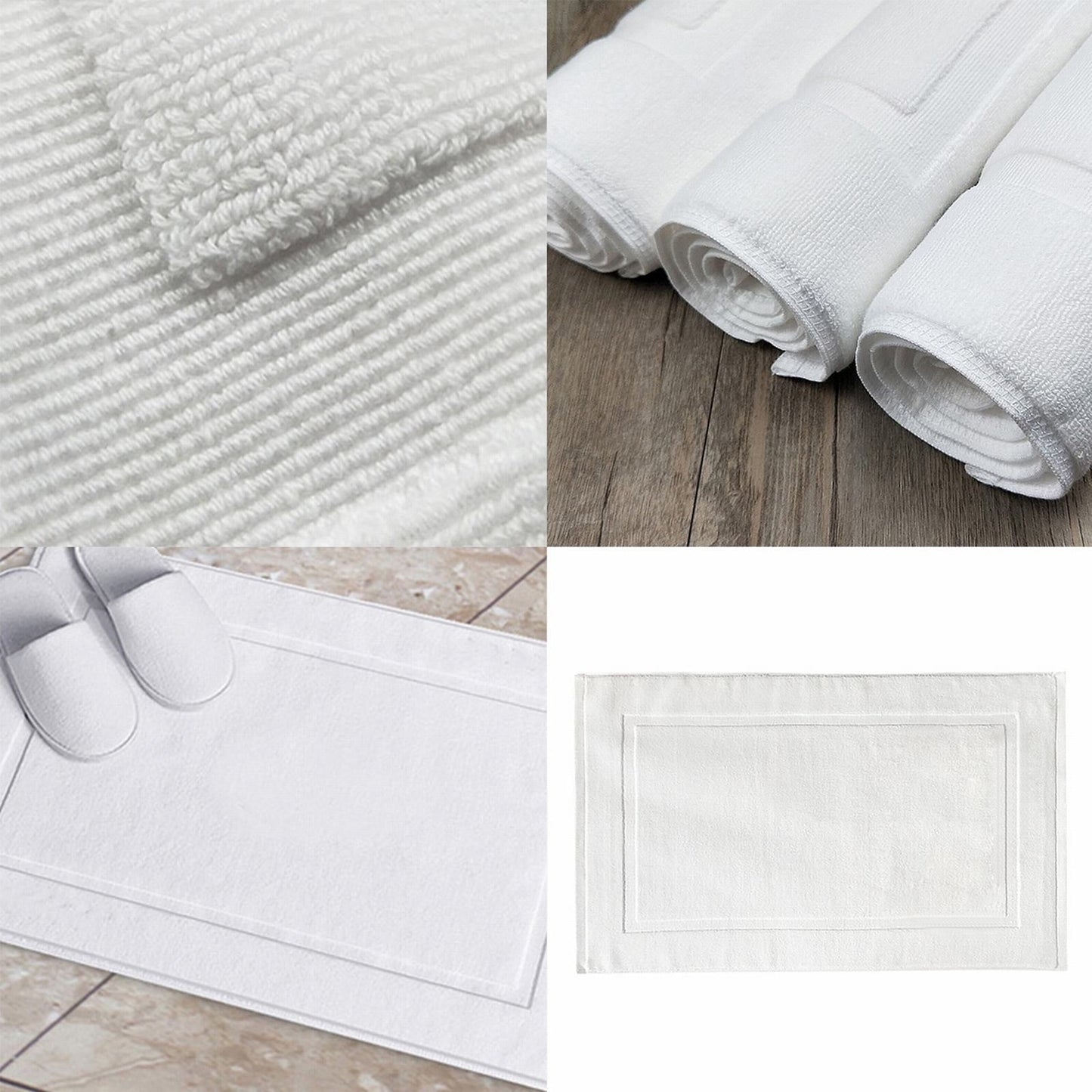 2PCS White Cotton Classic Rug Bath Mats Absorbent Cotton Hotel Spa Shower Bathtub Mats [Not A Bathroom Rug] Machine Washable Shower Bathroom Floor Towel White 1PCS & A 1PCS & B 1PCS & C 1PCS