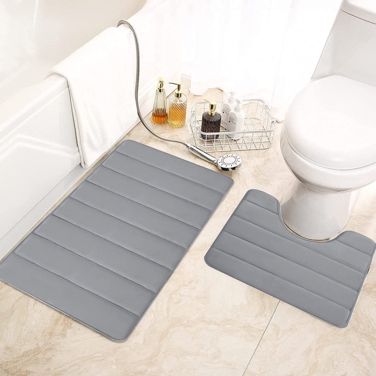 Memory Foam Toilet Rug, Non-Slip Bathroom Rugs, Toilet Rugs U Shaped Washable, Commode Contour Rug, Soft Comfortable Super Water Absorption #2_Gray